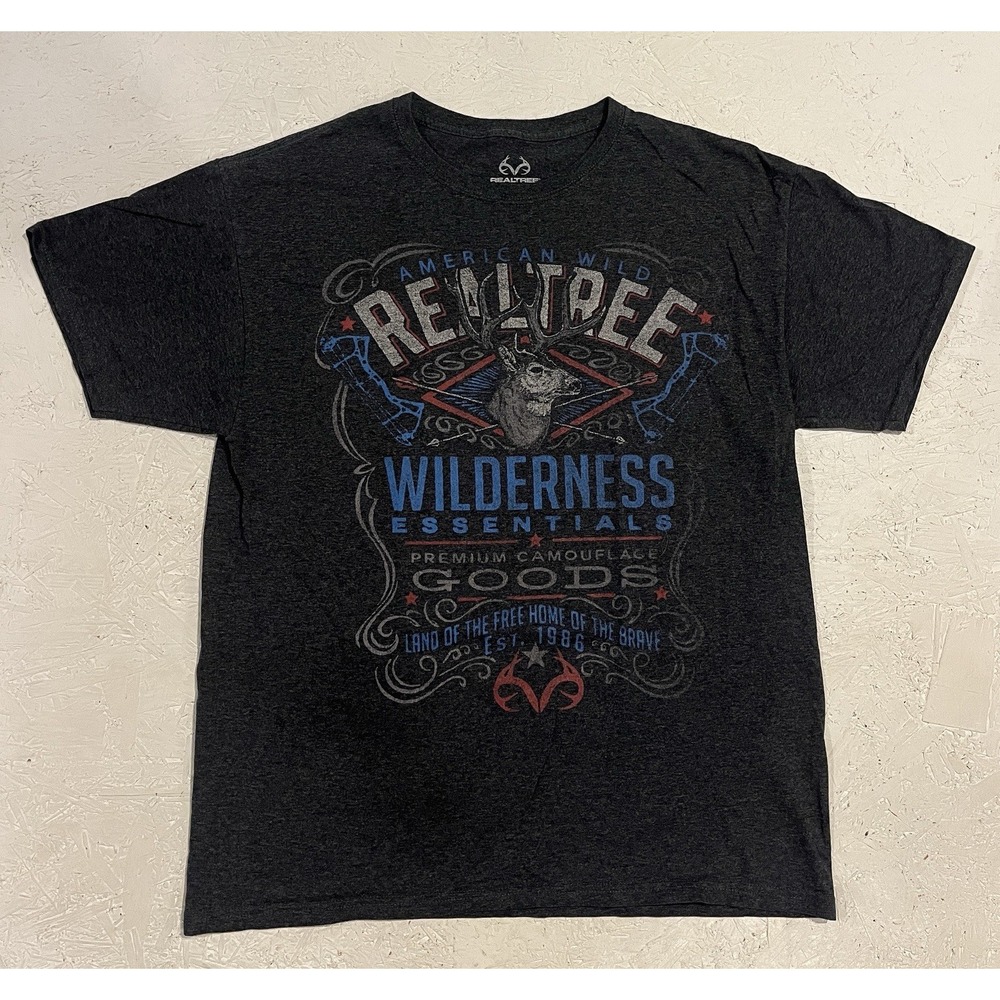 Realtree Wilderness Essentials Short Sleeve Hunting Shirt Deer Mens Large Gray